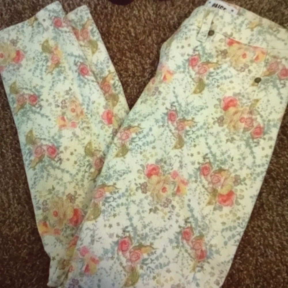 Paige Skyline Ankle Peg Floral Print Jeans